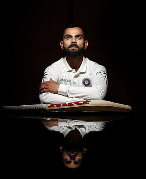 Virat Kohli in Indian Cricket Team White Jersey with MRF Bat and Reflection HD phone wallpaper