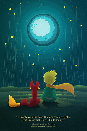 The Little Prince and the Fox Gazing at a Starry Night Sky HD phone wallpaper
