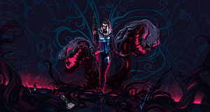Valorant Agent Fade with Shadow Beasts and Neon Red Glow HD wallpaper