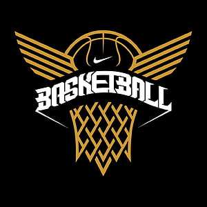 Nike Basketball Emblem with Golden Wings and Net on Black Background HD phone wallpaper