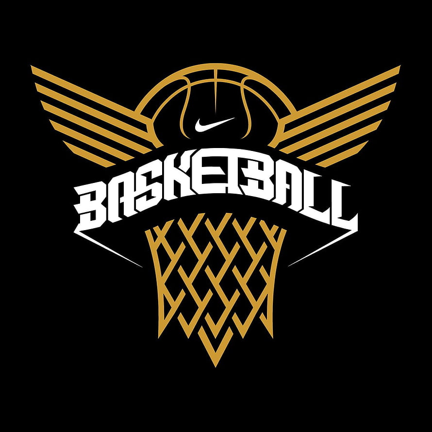 Nike Basketball Emblem with Golden Wings and Net on Black Background HD phone wallpaper