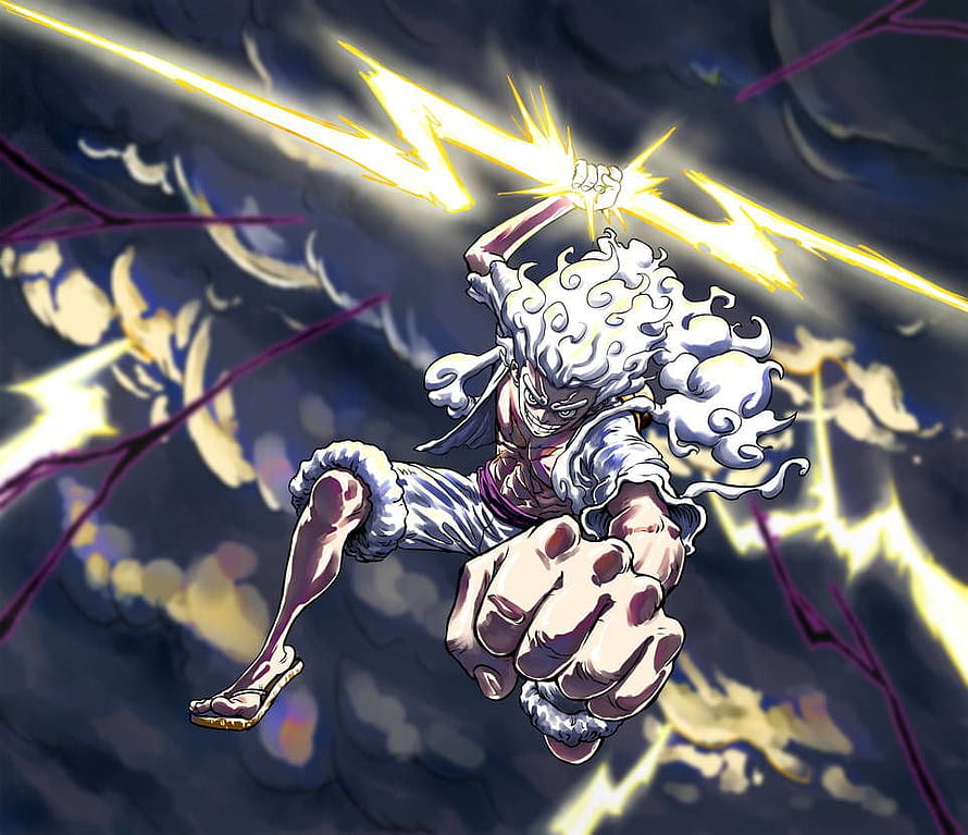 Monkey D. Luffy Gear 5 Sun God Nika Form Lightning Punch Anime Wallpaper HD wallpaper
