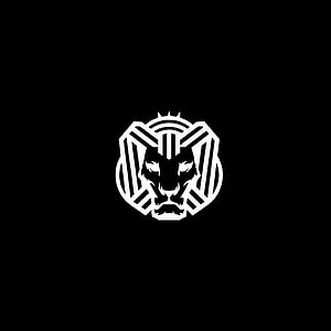 Minimalist Geometric Lion Head Emblem in White on Black Background HD phone wallpaper