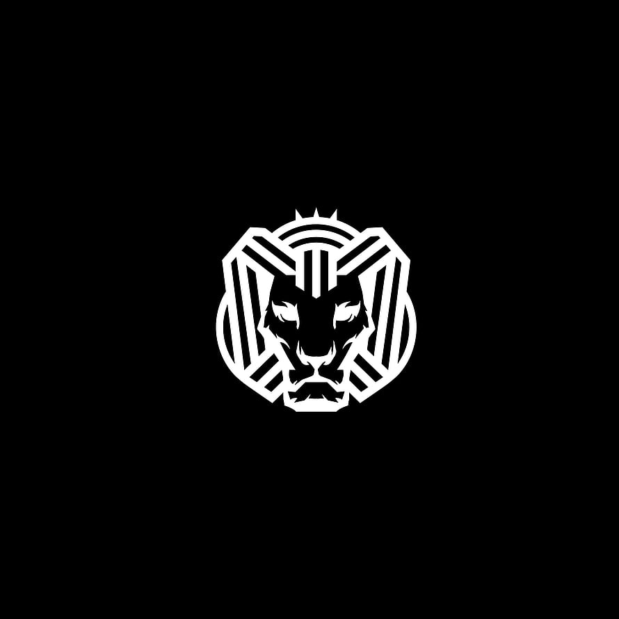 Minimalist Geometric Lion Head Emblem in White on Black Background HD phone wallpaper