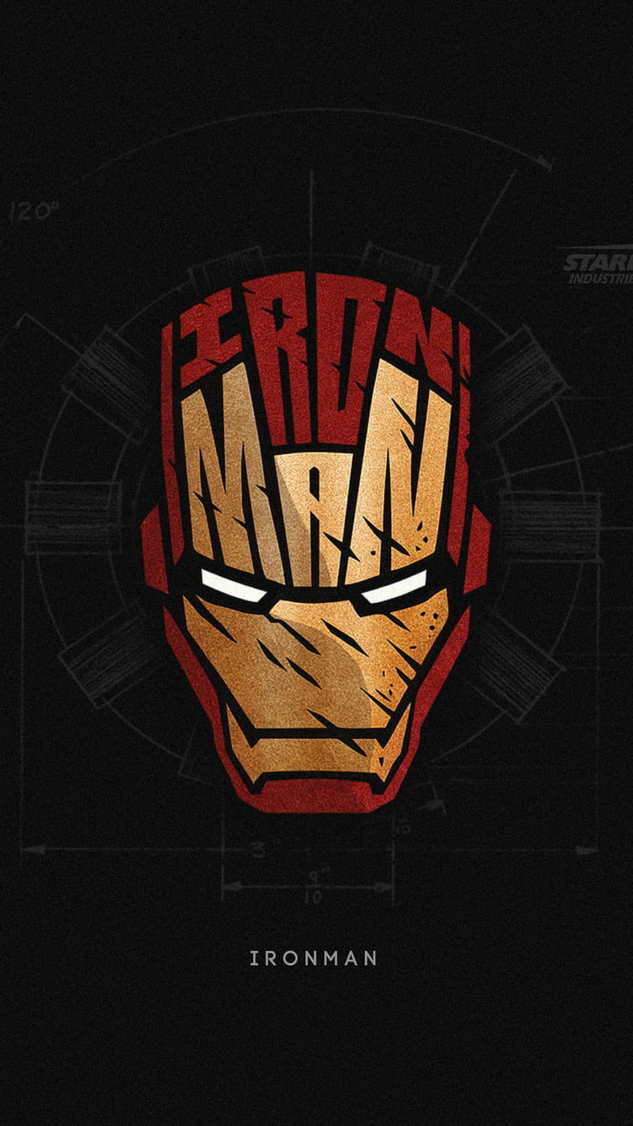 Iron Man Minimalist Helmet Logo with Blueprint Background and Stark Industries Mark, Iron Man Suprhero Mini, symbol, art, minimal, iron-man HD phone wallpaper