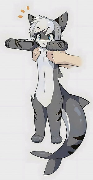 Cute Anime Furry Character With Tiger Shark Tail Being Held By Human Hands, Tiger shark, furries, Changed, furry HD phone wallpaper