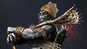 Sun Wukong The Monkey King Dark Fantasy Warrior Statue With Golden Crown And Staff HD wallpaper