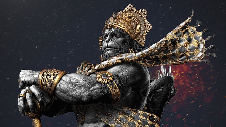 Sun Wukong The Monkey King Dark Fantasy Warrior Statue With Golden Crown And Staff HD wallpaper