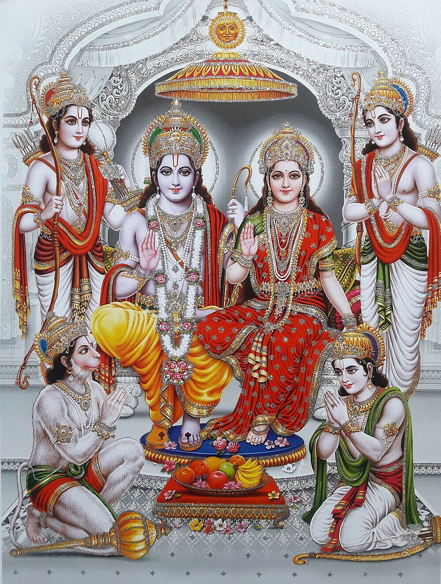 Radha Krishna with Hanuman and Balarama Hindu Deity Art, god, Ram Darbar HD phone wallpaper