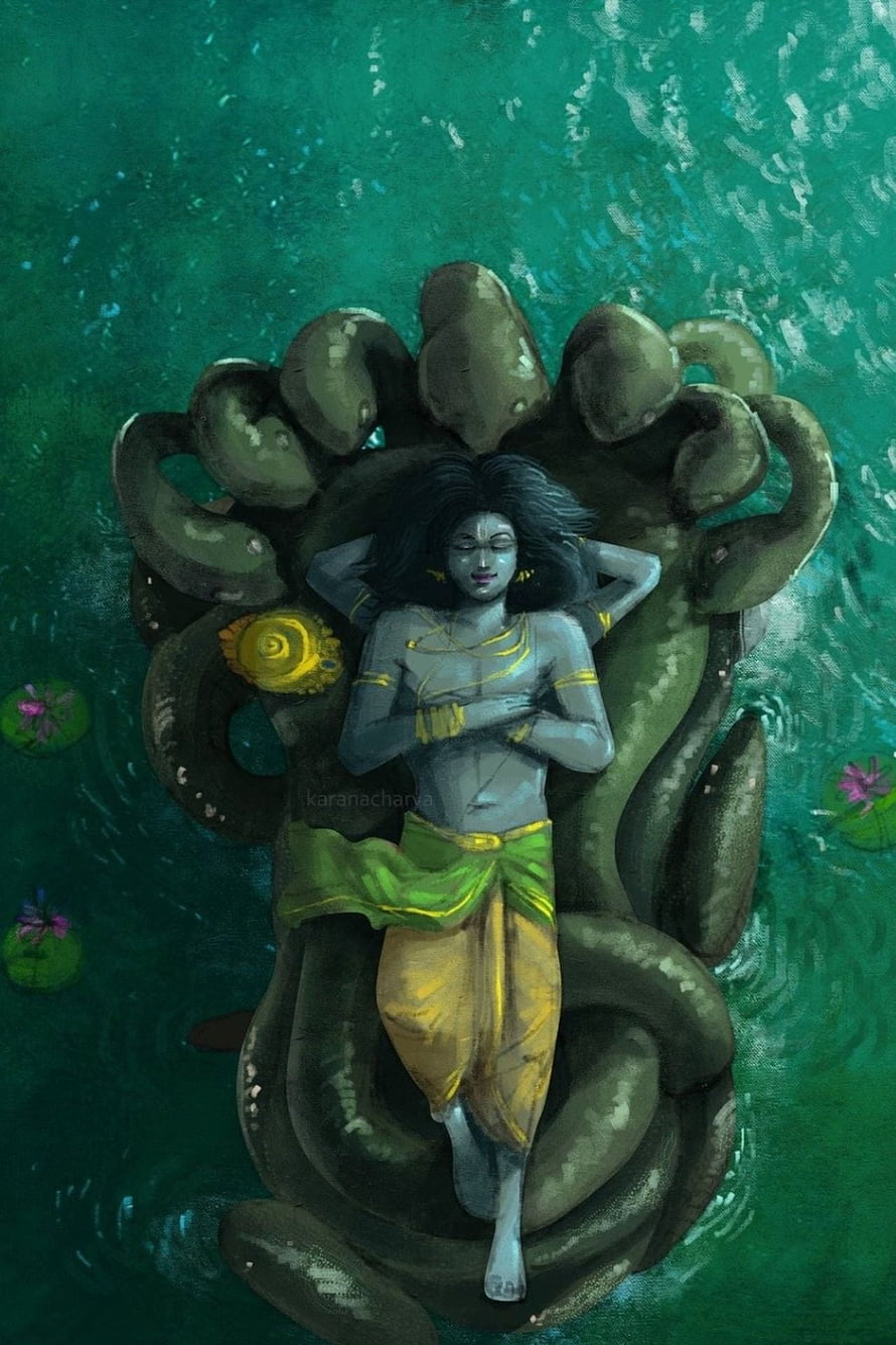 Lord Vishnu Resting on Shesha Naga in the Cosmic Ocean of Milk HD phone wallpaper