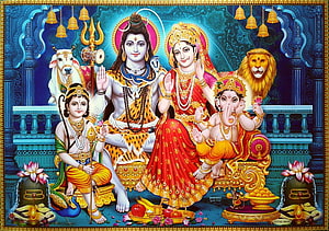 Lord Shiva Parivar Family Portrait with Parvati Ganesha and Kartikeya HD wallpaper