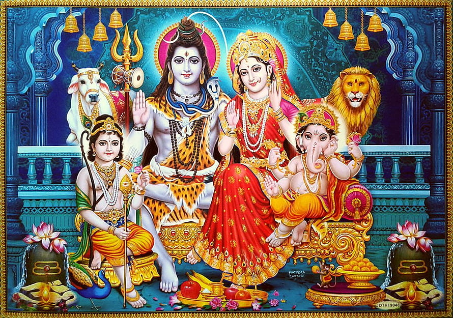Lord Shiva Parivar Family Portrait with Parvati Ganesha and Kartikeya HD wallpaper
