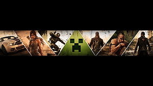 Minecraft Creeper Banner Featuring Lara Croft, Nathan Drake, and Other Video Game Heroes HD wallpaper