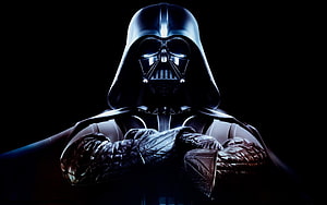 Darth Vader in Iconic Black Armor with Arms Crossed Against Dark Background HD wallpaper