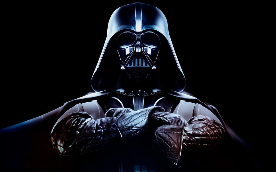 Darth Vader in Iconic Black Armor with Arms Crossed Against Dark Background HD wallpaper