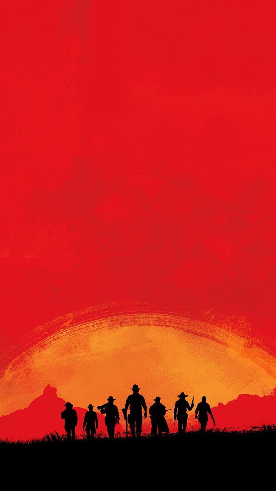 Red Dead Redemption 2 Silhouette Artwork with Red Sky and Western Gang HD phone wallpaper