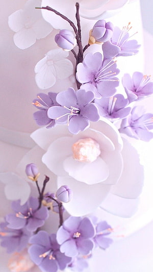 Delicate Purple and White Cherry Blossom Cake Decoration HD phone wallpaper
