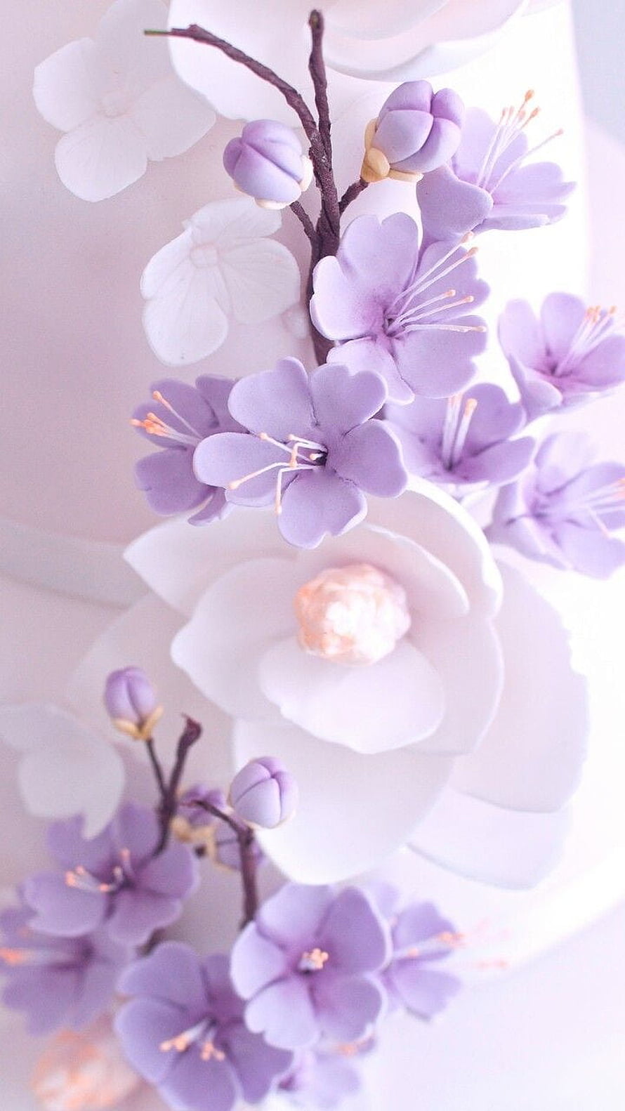 Delicate Purple and White Cherry Blossom Cake Decoration HD phone wallpaper