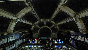 Millennium Falcon Cockpit Interior View With Starry Space Background HD wallpaper