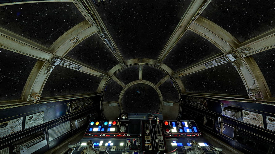 Millennium Falcon Cockpit Interior View With Starry Space Background HD wallpaper