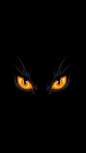 Menacing Black Cat Eyes Glowing in the Dark Digital Illustration HD phone wallpaper