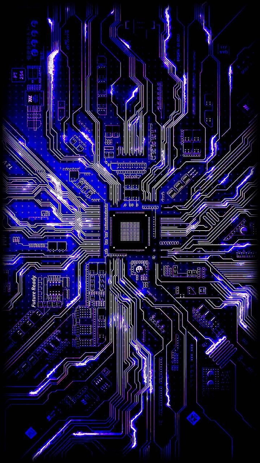 Futuristic Blue Circuit Board With Glowing Electronic Traces And Microchip HD phone wallpaper