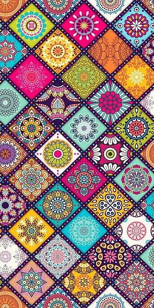 Colorful Mandala Patchwork Pattern With Geometric Floral Designs, Fondo pantalla diferente in 2019. Pattern , Hippie, Colorful Mandala Pattern HD phone wallpaper