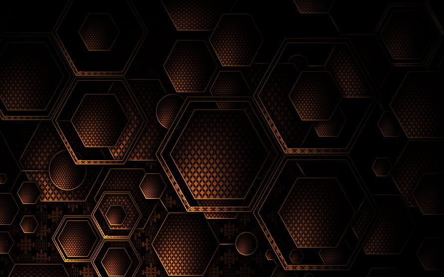 Dark Golden 3D Hexagonal Pattern with Geometric Texture and Abstract Depth HD wallpaper
