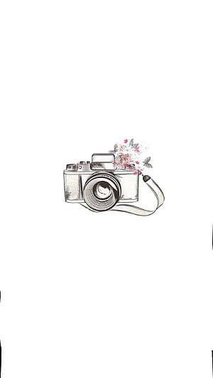 Vintage Camera Illustration with Floral Burst and Butterflies on White Background HD phone wallpaper