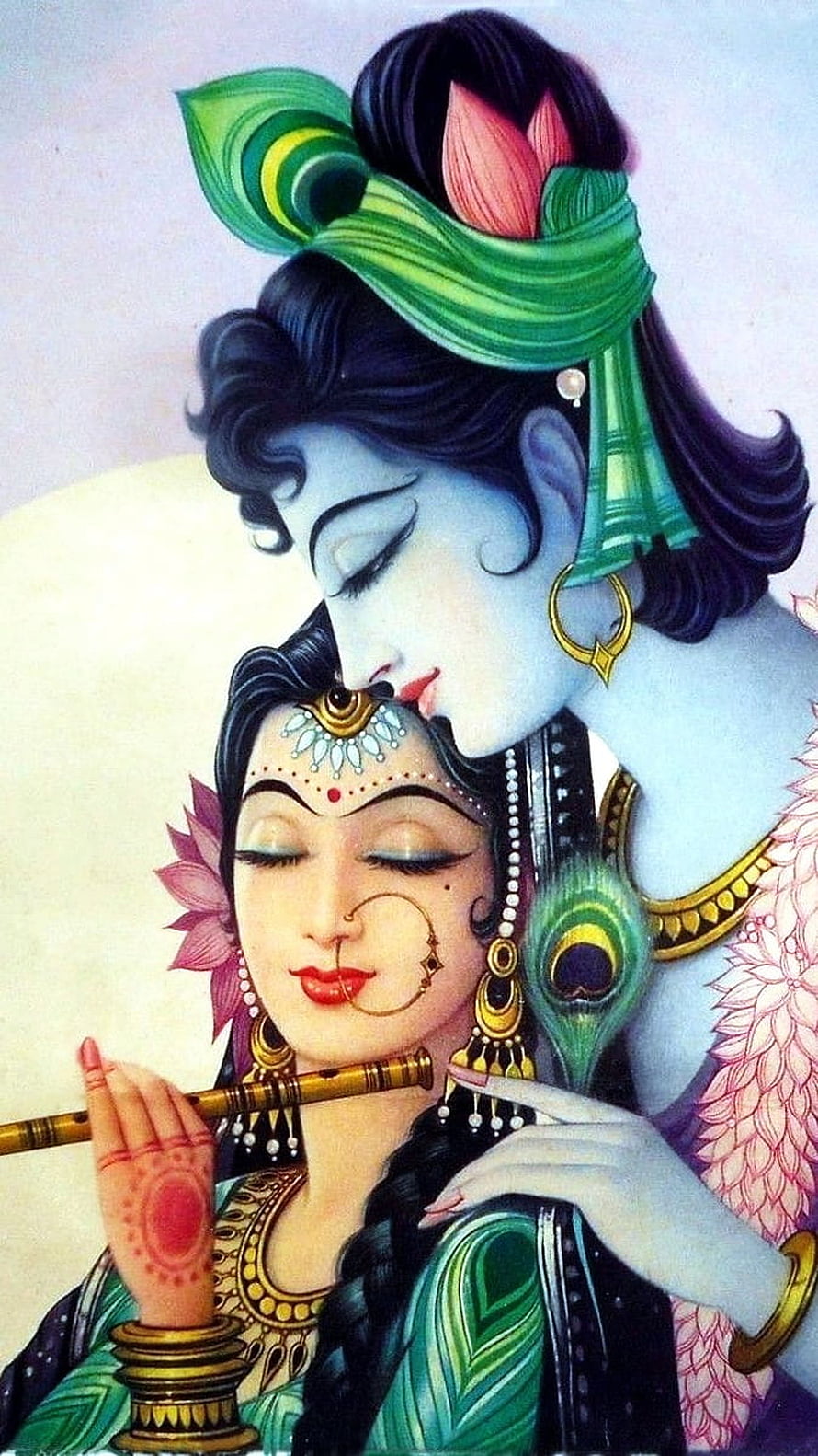 Romantic Radha Krishna Artwork with Flute and Peacock Feather, Radha Krishna , Painting, Radhe Shyam HD phone wallpaper