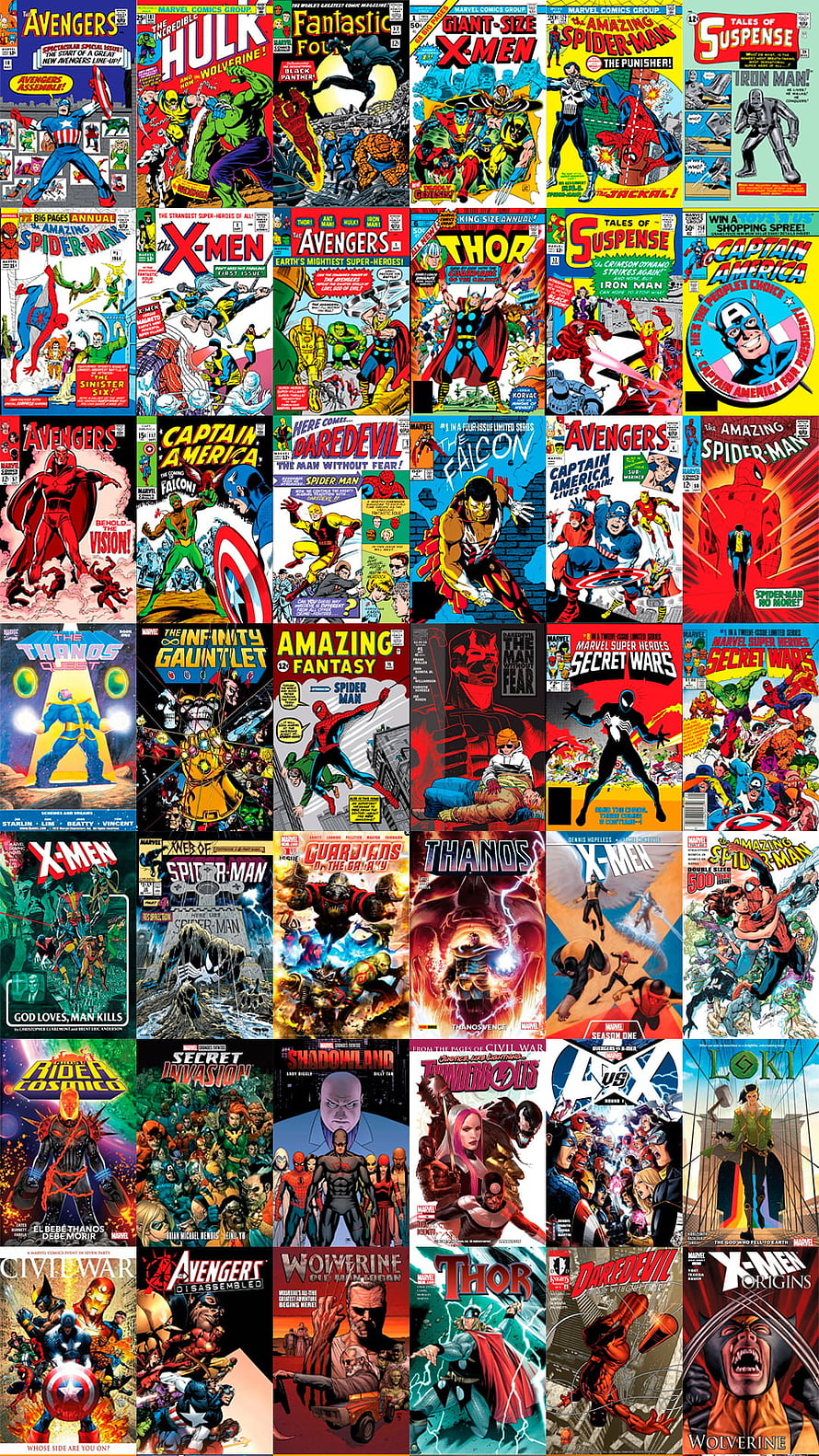 Classic Marvel Comics Cover Collection Featuring Avengers, X-Men, Spider-Man, Thor, and Iron Man HD phone wallpaper