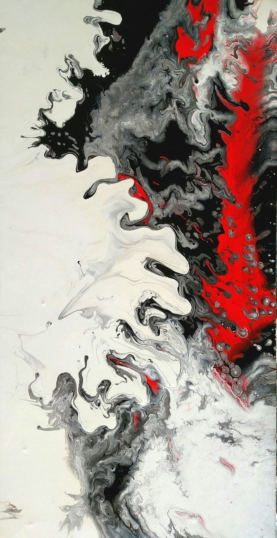 Red Black and White Fluid Art Abstract Acrylic Pour Painting HD phone wallpaper
