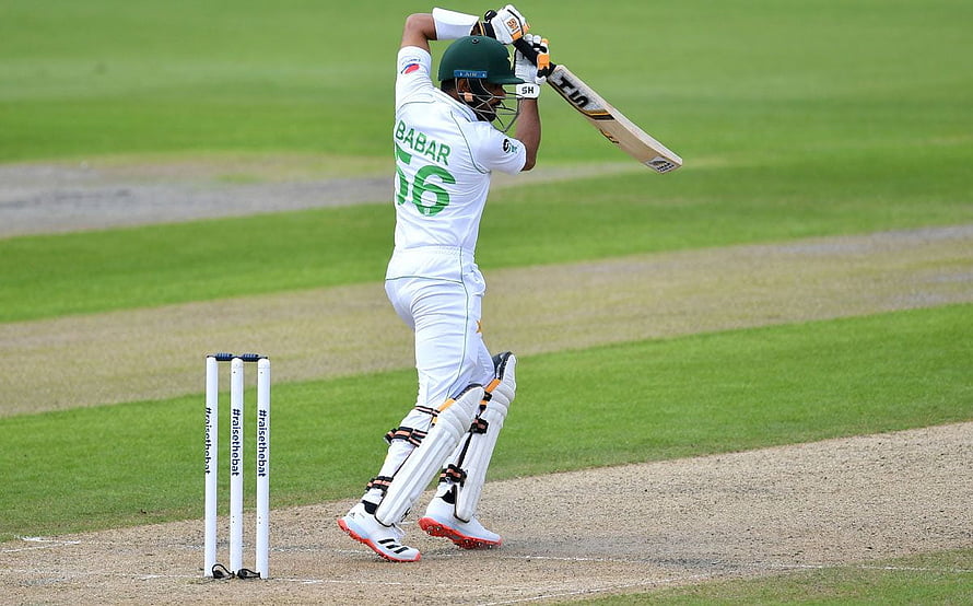 Babar Azam Cover Drive in White Pakistan Test Kit HD wallpaper