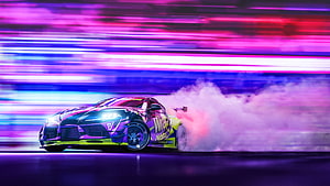 Lamborghini Huracan Drifting with Neon Lights and Smoke HD wallpaper