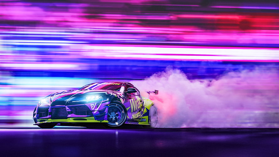 Lamborghini Huracan Drifting with Neon Lights and Smoke HD wallpaper