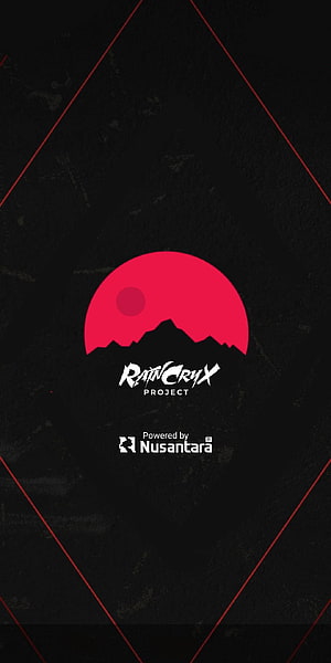 Ratnaryx Project Logo Wallpaper with Red Sun and Mountain Silhouette HD phone wallpaper