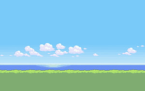 Pixel Art Pokemon Scenery with Blue Sky, Clouds, and Grassland HD wallpaper