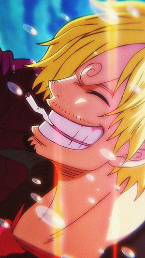 Sanji Vinsmoke from One Piece Smiling with a Cigarette in a Vibrant Anime Scene HD phone wallpaper
