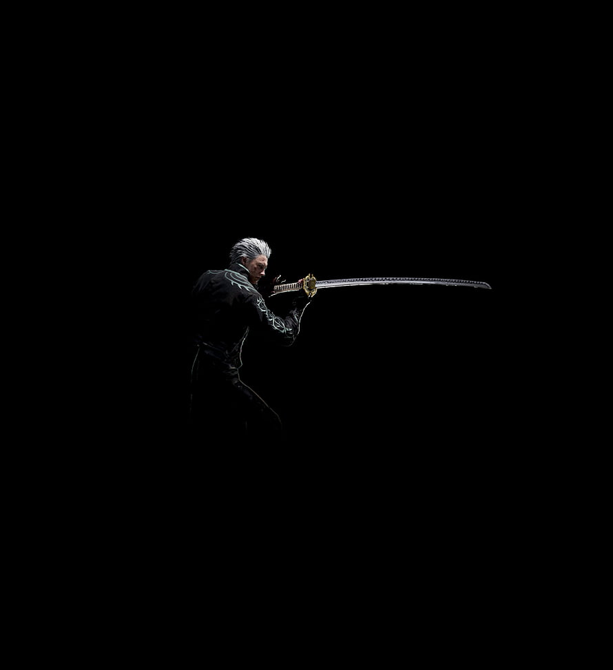 Vergil from Devil May Cry 5 in a dramatic dark pose wielding a long sword HD phone wallpaper