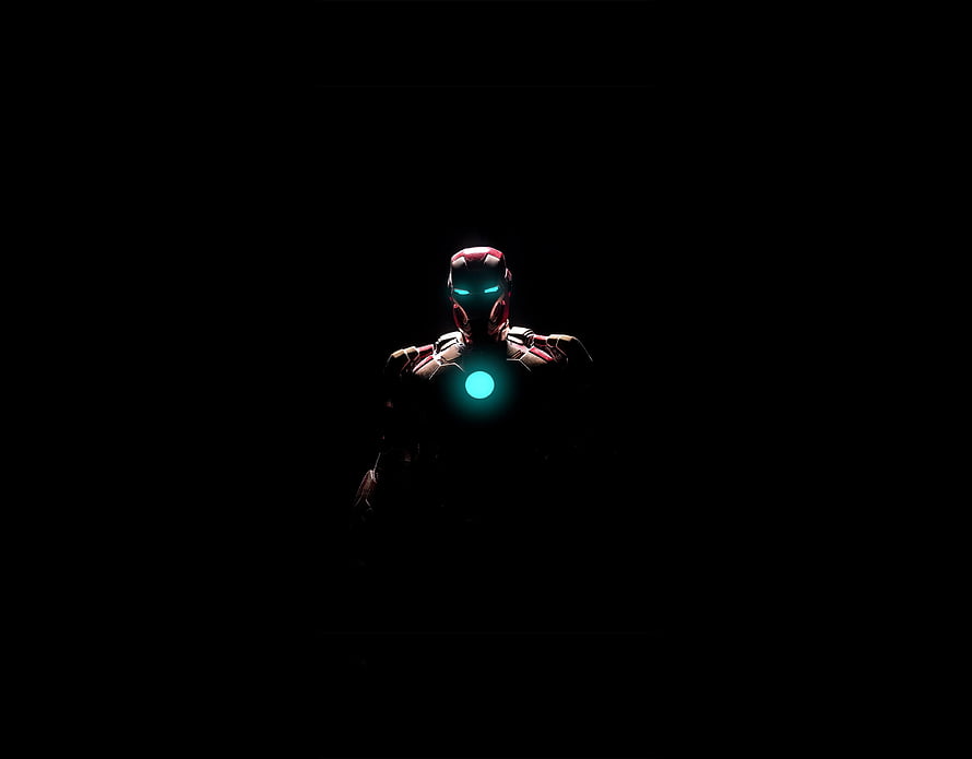 Iron Man Helmet and Arc Reactor Glowing in the Dark, Iron man, arc reactor, glowing arc, minimal HD wallpaper