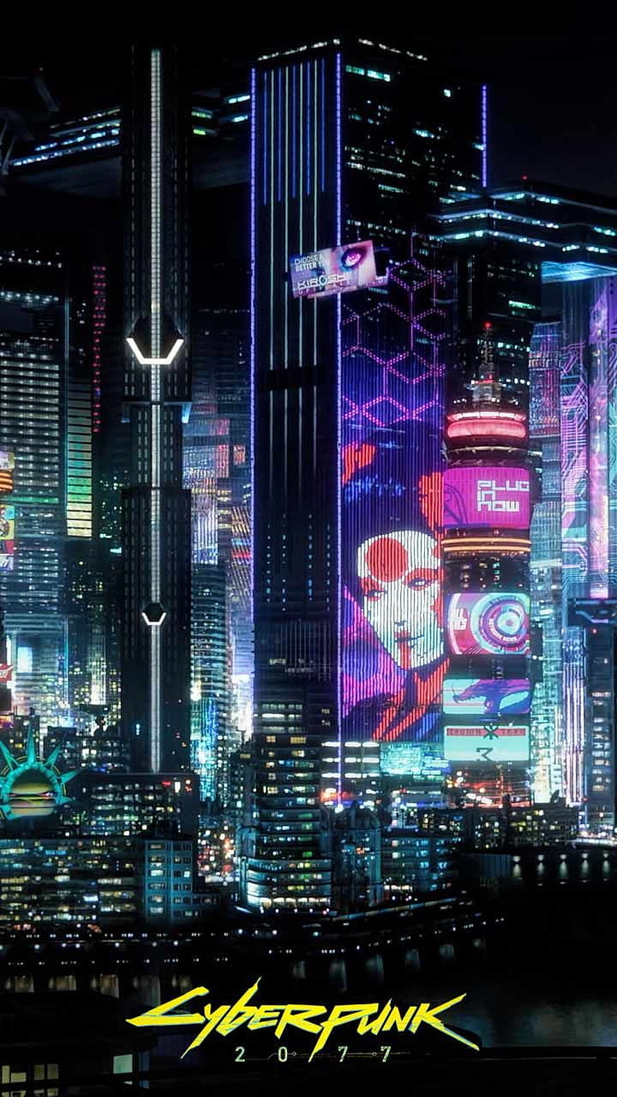 Cyberpunk 2077 Night City Skyline with Neon Billboards and Futuristic Architecture HD phone wallpaper