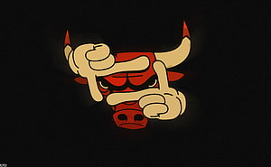 Chicago Bulls Cartoon Logo With Hand Gesture On Black Background HD wallpaper
