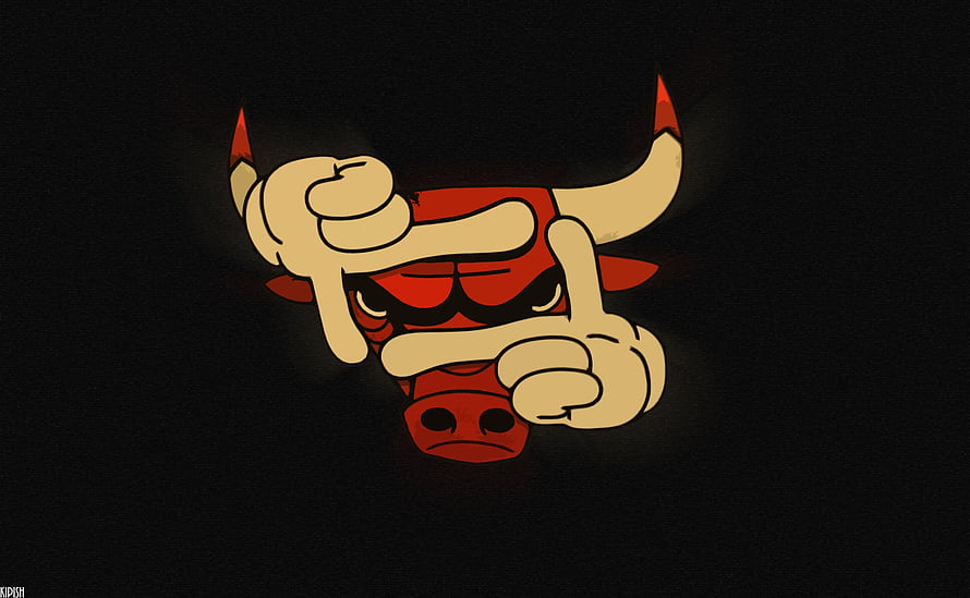Chicago Bulls Cartoon Logo With Hand Gesture On Black Background HD wallpaper