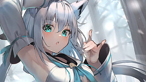 Shirakami Fubuki Anime Character With Silver Hair And Fox Ears HD wallpaper