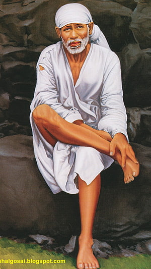 Sai Baba of Shirdi Sitting on Rock Painting HD phone wallpaper