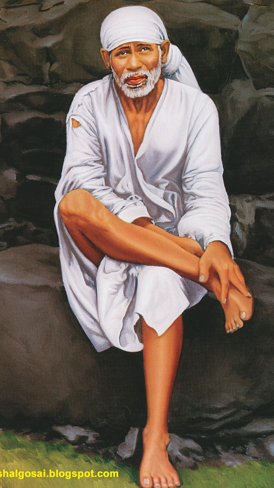 Sai Baba of Shirdi Sitting on Rock Painting HD phone wallpaper
