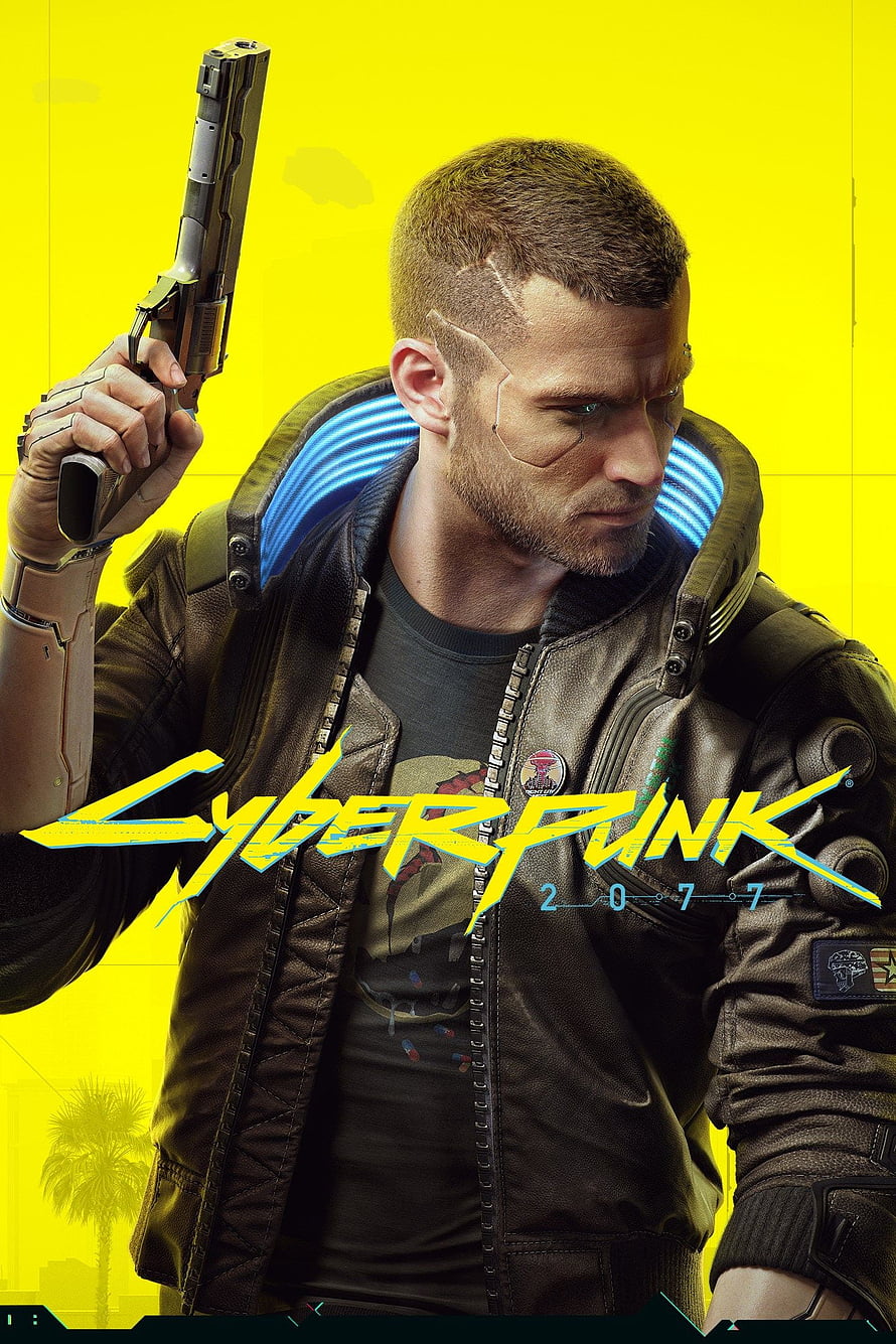 Cyberpunk 2077 V Jacket Character Poster with Neon Yellow Background HD phone wallpaper