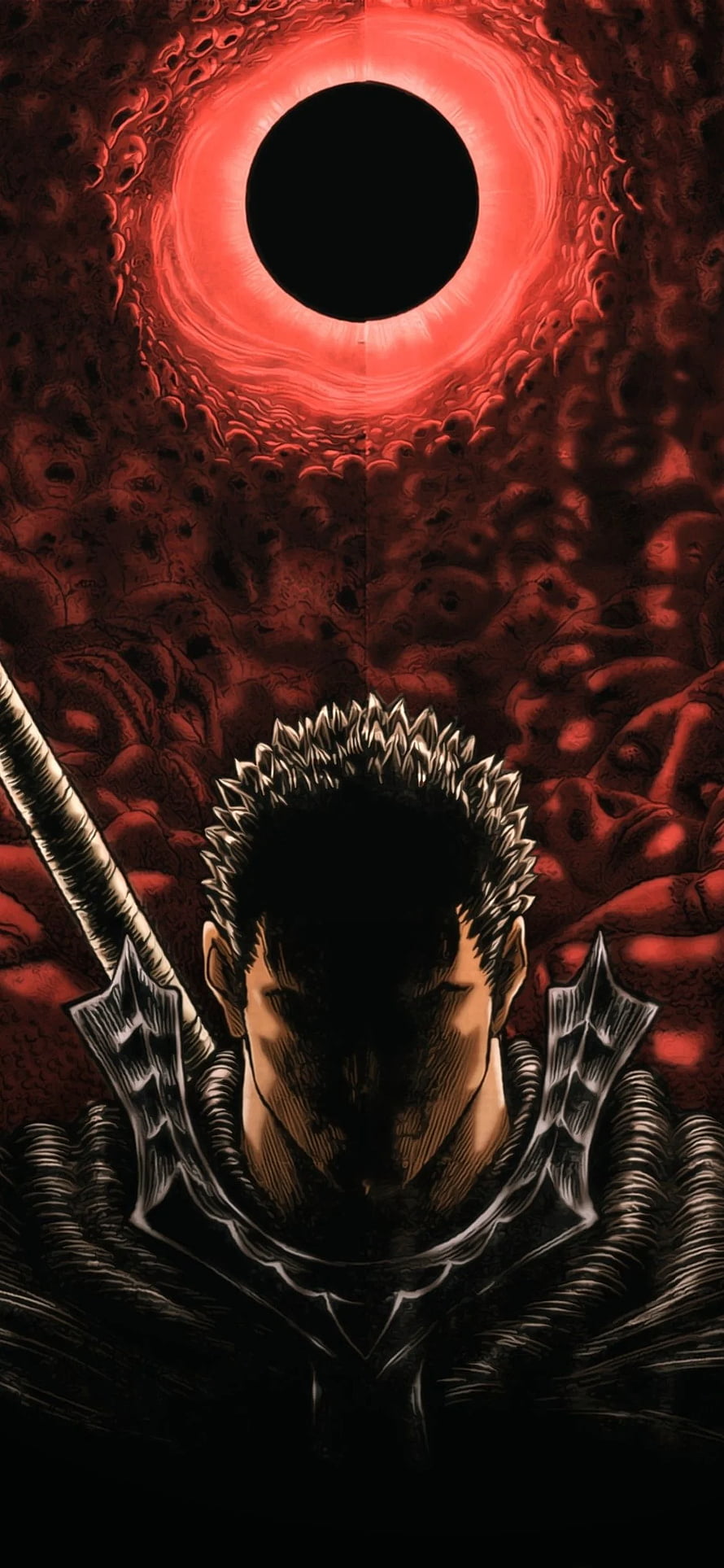 Guts from Berserk in Dark Armor Before a Red Eclipse HD phone wallpaper