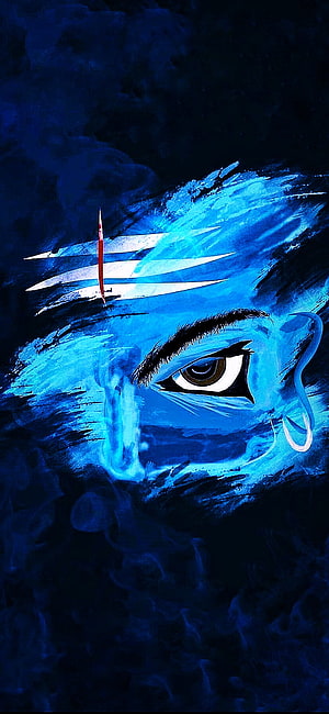 Blue Skinned Hindu Deity Artwork with Third Eye and Crescent Moon Symbol HD phone wallpaper