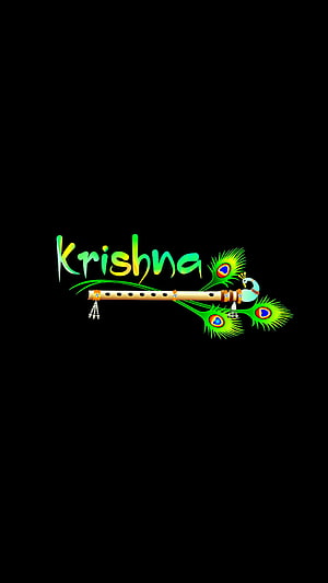 Krishna Janmashtami Flute and Peacock Feather Artwork on Black Background HD phone wallpaper